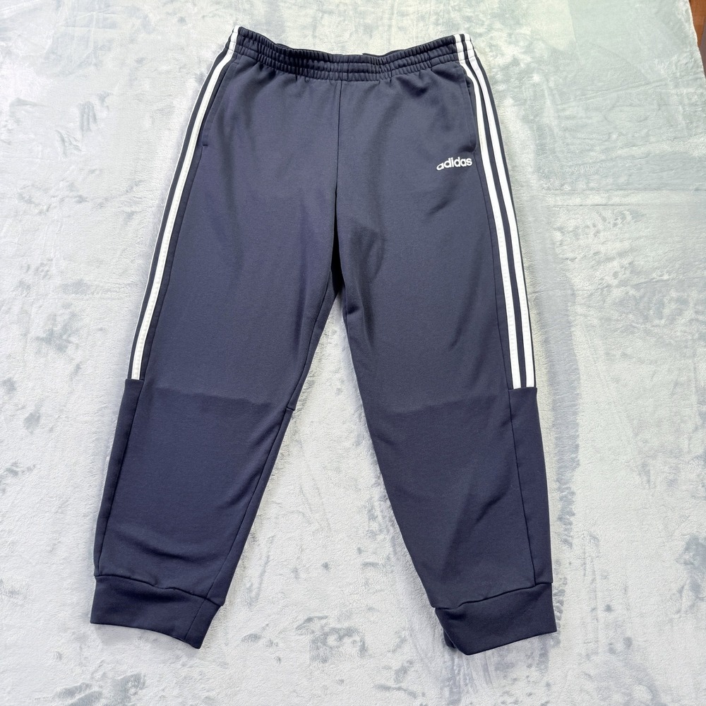 Adidas Mens Track Pants Navy Blue 3-Stripe Joggers Size L Elastic Waist Pocket